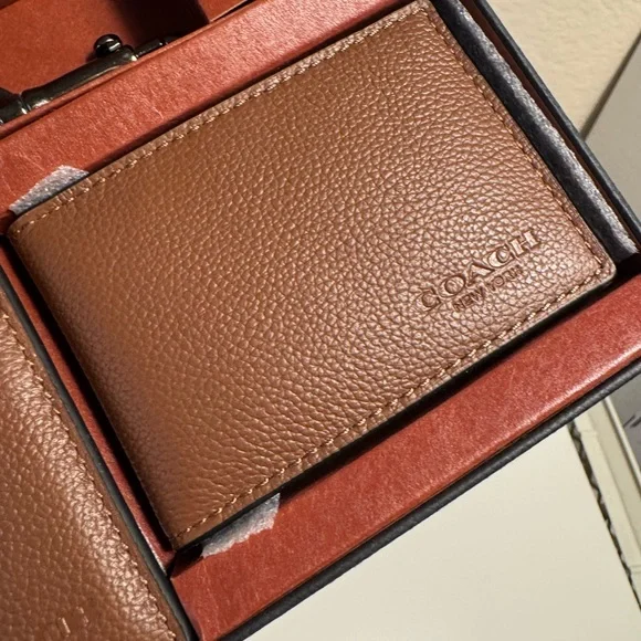Coach Men's Compact ID Sport Leather 3-in-1 Wallet Gift Set Dark Saddle F64118 - Picture 4 of 13